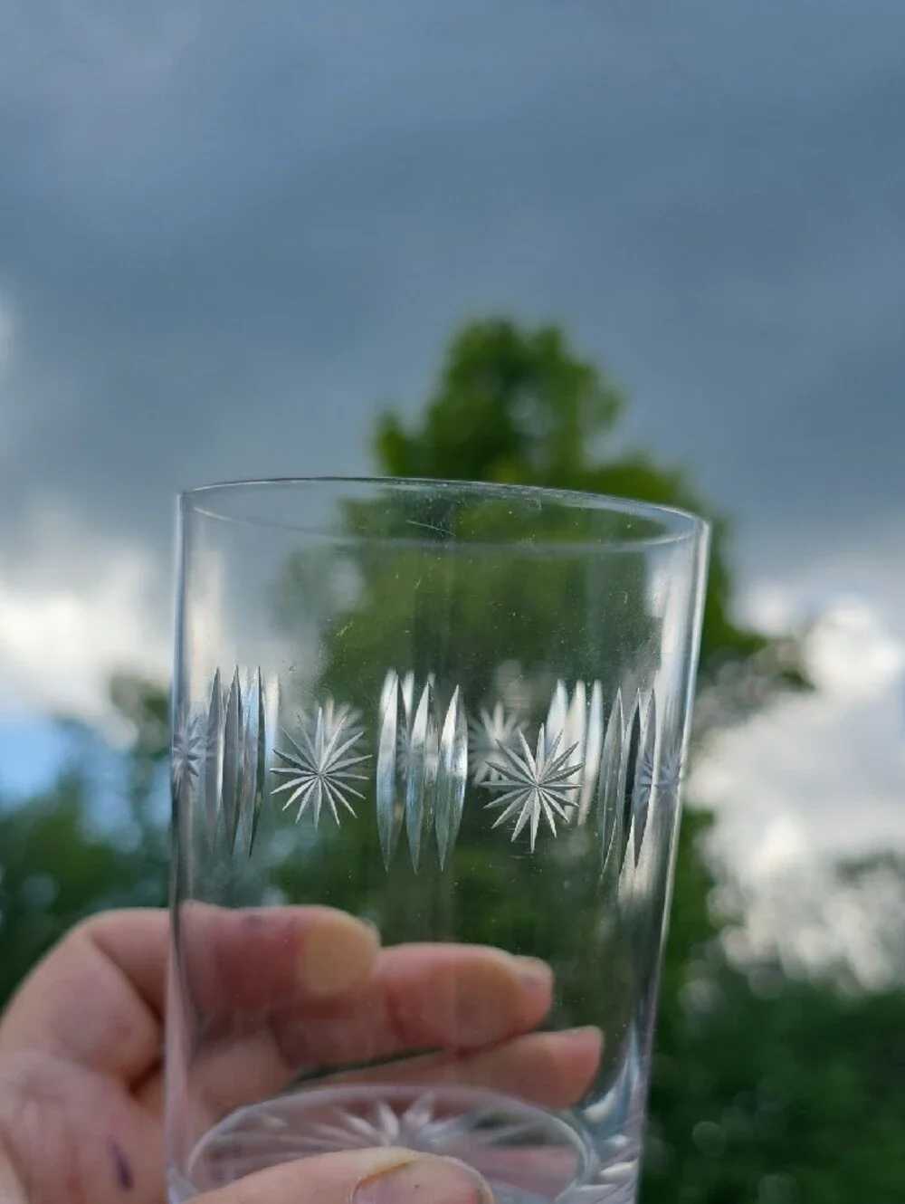 Fostoria Sunburst Classic Clear Cut- Star Pattern Tumbler Glasses MCM- Set of 2